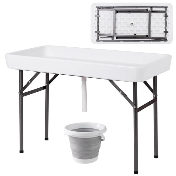 Costway 4 Foot Party Ice Folding Table Plastic w/ Matching Skirt White