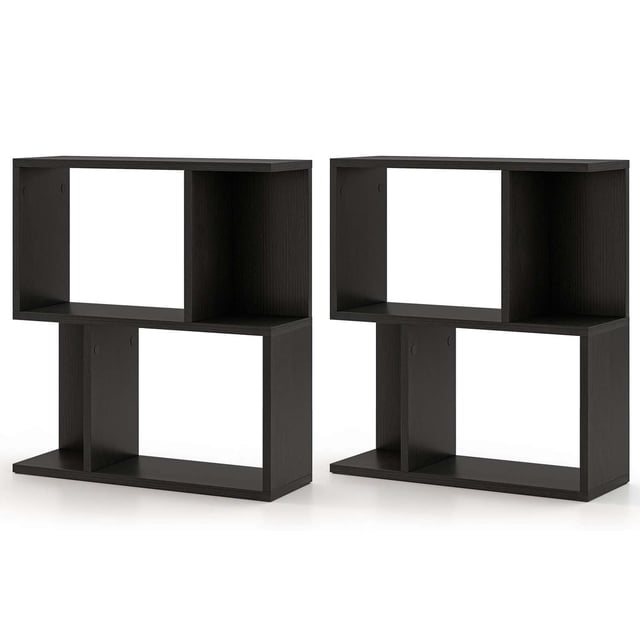 Costway 2 Pcs Bibliothèque à 3 Niveaux Étagère Géométrique Table d'Appoint avec Rangement Ouvert Étagère de Présentation Noir