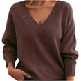 thumbnail image 1 of Timegard Hauts pour Femmes Col en V Profond Manches Longues Ample Confortable Chandail à Enfiler Automne Hiver Décontracté Hauts Chandail, 1 of 3