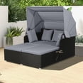 thumbnail image 4 of Costway Lit de Jour en Rotin pour Patio avec Auvent Rétractable, Tables Latérales, Coussins, Gris, 4 of 9