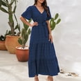 thumbnail image 2 of Yuyuzo Robes d'Été pour Femmes 2025 à Col en V en Mousseline Boho de Plage Robe Midi Plissée Fluide Évasée à Volants Unie Longue Robe, 2 of 4
