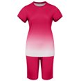 thumbnail image 2 of Innerwin Sweatsuits Solid Color Women Jogger Set Running Short Sleeve Loose Two Piece Outfit Rose Red 3XL, 2 of 5