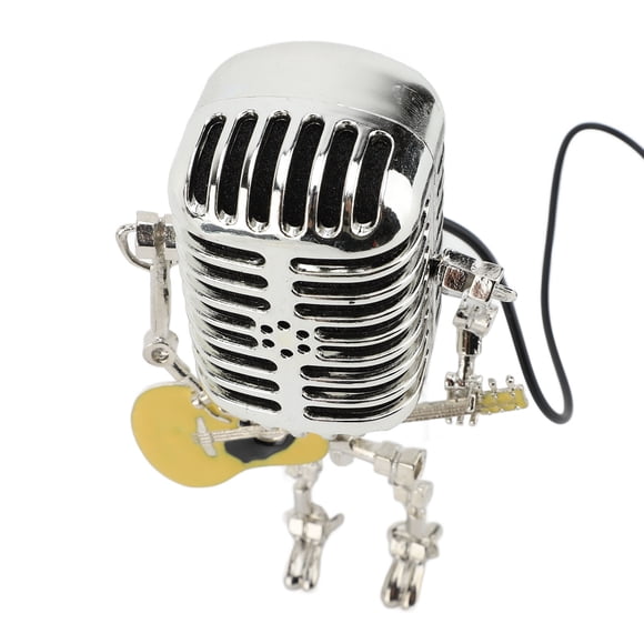 Vintage Microphone, Guitar Robot Table Lamp Aluminum Retro Metal Robot Night Light for Bedroom Desk Home Decor