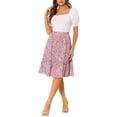 thumbnail image 2 of Unique Bargains Women's Ruffle Hem Flowy Tiered A-Line Floral Midi Skirt, Dusty Pink, L, 2 of 6