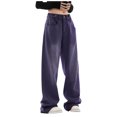 thumbnail image 1 of Bmisegm Jeans à Jambe Droite Ample Taille Haute pour Femmes, Violet, TG, 1 of 6