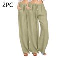 thumbnail image 2 of FNFYFH Clearance Ladies Plus Size Casual Long Linen Pants Solid, 2 of 5