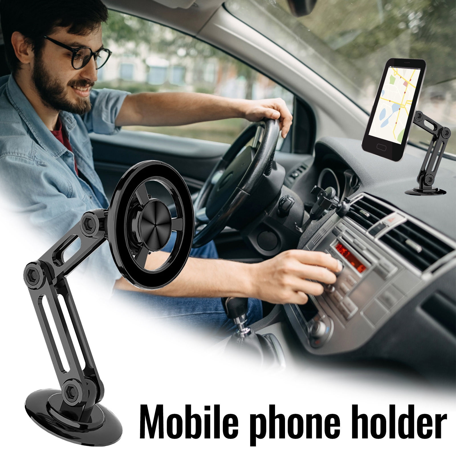ZZkhGO Magnetic Car Phone Mount, 360° Rotatable Suction Cup Holder, Universal Foldable Phone Stand for Dashboard Windshield