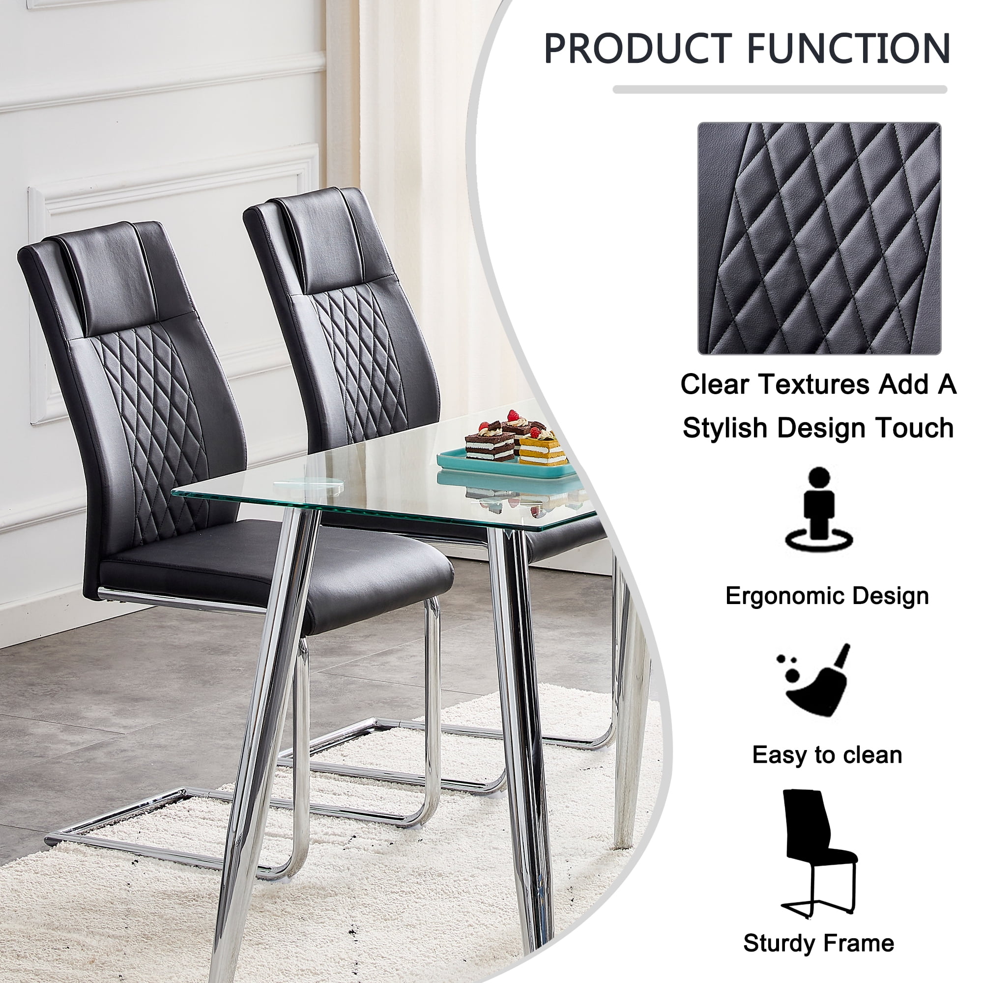 Noble House Set of 6 Modern Dining Chairs,Faux Leather Padded Seat with Metal Legs,for Kitchen Living Bedroom,Black