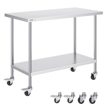 VEVOR Stainless Steel Work Table Commercial Prep Table 24x48 Inch With 4 Casters