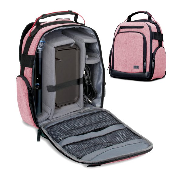 USA Gear Audio Equipment Backpack - Wireless Mic Case Compatible with Shure Sennheiser Audio-Technica Rode VideoMic & more - Wireless Microphone Bag Backpack for Recording Microphones (Red)