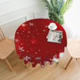 thumbnail image 2 of Christmas Tablecloth Round 60 x 60 Inch Christmas Red Round Table Cloth Polyester Fabric Xmas Winter White Red Snowflake Table Cover for Kitchen Party Picnic Outdoor Decor, 2 of 6