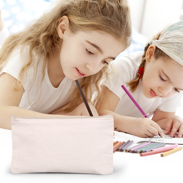 Blank Canvas Zipper Pouch For DIY CraftCanvas Makeup Bags With Colored Zipper In Canvas Cosmetic Bag Multi-Purpose Travel Bags Pen Pencil Case
