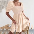 thumbnail image 4 of EGNMCR Robes de Fête pour Femmes Robe Unie pour Femmes de Printemps et d'Été à Manches Courtes avec Ceinture à la Taille, Manches à Volants, Encolure Carrée, 4 of 6
