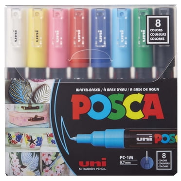 uni® POSCA PC-1M Marqueurs à peinture à base d’eau, pointe extra-fine (0,7 mm), couleurs assorties, paquet de 8
