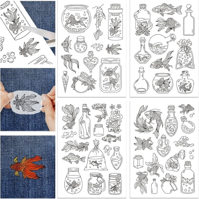 HLONK 4 Sheets 16Pcs Wedding Dress Water Soluble Hand Sewing Stabilizers for Fabric 11.6x8.2 Inch Embroidery Stitch Practice Embroidery Patterns Transfers for Embroidery Beginners Lovers