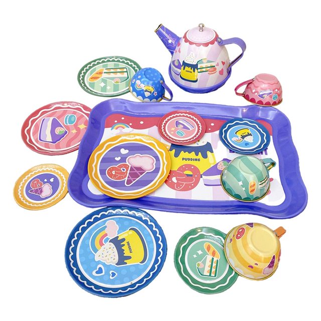 lionlar Toys Tea Set Pretend Kitchen Accessories Tableware Tea Playset Toy Role Play Toy 14Pcs Cakes Set