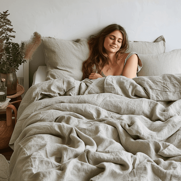 Q VITA Reversible Linen Duvet Cover Bedding Set, King Size, 3-Piece for Adults – Oatmeal Color, Enzyme Washed, OEKO-TEX Certified, Eco-Friendly