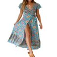 thumbnail image 1 of Femmes V-Cou Floral Split Robe Boho Plage d'Été Casual Longue Robe de Soleil, 1 of 5