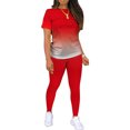 thumbnail image 3 of MAWCLOS Women Jogger Set Short Sleeve Sweatsuits Gradient Two Piece Outfit Boho Running Crew Neck Lounge Sets Red M, 3 of 4