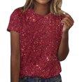 thumbnail image 1 of Amzcrzy Hauts pour Femmes Décontractés T-Shirts à Manches Courtes Hauts d'Été Mode Col Rond Hauts à Paillettes pour Femmes Confort Polyvalent Hauts de Sortie Chemisiers, 1 of 4