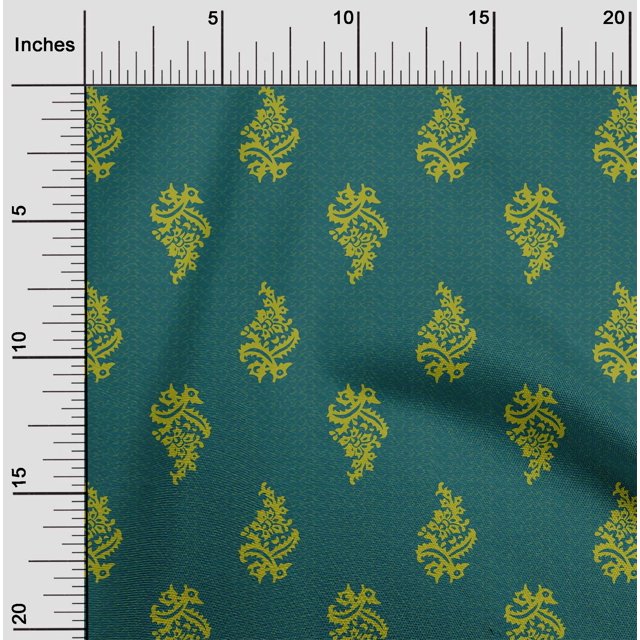 oneOone Cotton Silk Fabric Leaves & Floral Block Printed Craft Fabric BTY 42 Inch Wide