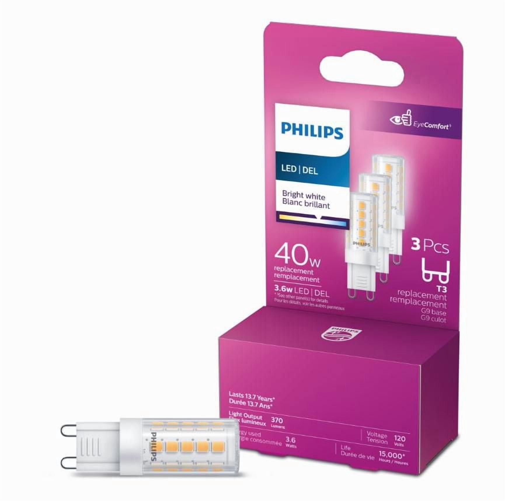 Philips LED G9 40W Equivalent Capsule Energy Saving Light Bulb, Bright White (3000K) 3-Pack