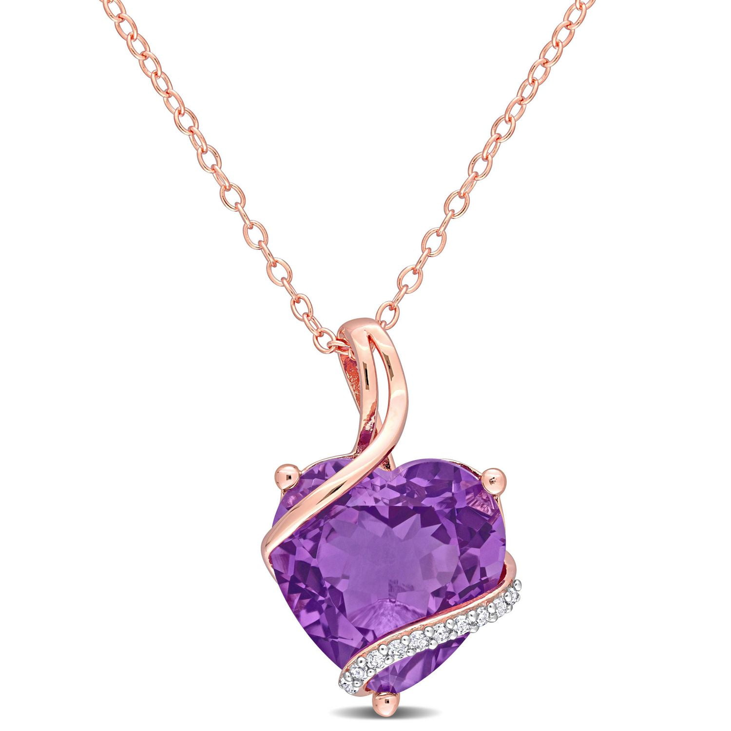 Collier en forme de coeur emballé Miabella avec 6-1/2 Carat PBT de Améthyste et accents de diamant en Argent Sterling plaque rose
