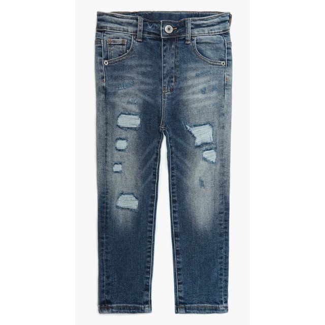 KIDSCOOL SPACE Jeans pour Garçons, Bande Élastique Intérieure, Pantalon en Denim Doux Extensible Déchiré, 11-12 Ans