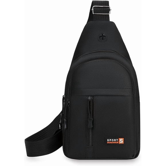 Bolso cruzado con cremallera para hombre, bolso cruzado de hombro ajustable, adecuado para actividades al aire libre y viajes,Negro -