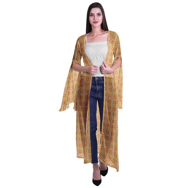 Moomaya Cardigan Long en Georgette Imprimée pour Femmes, Vêtements de Plage, Cache-Maillot