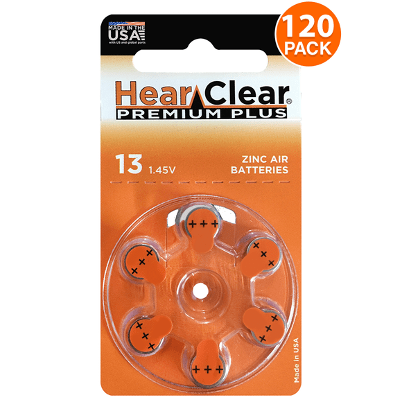 HearClear Hearing Aid Batteries Size 13, PR48 (120 Batteries)