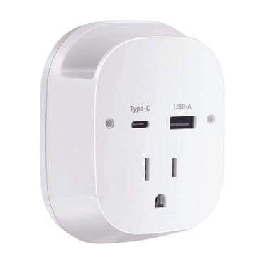 CIAO-TECH -AC Charger with Device Holder Docking Stand- 1 AC Outlet + 1 USB-A + 1 Type C - 5V 3.0A. 540 Joules Surge Protection