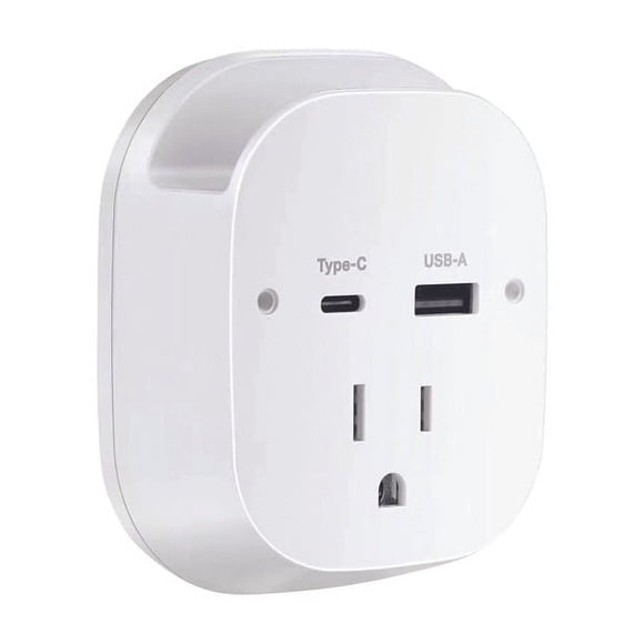 CIAO-TECH -AC Charger with Device Holder Docking Stand- 1 AC Outlet + 1 USB-A + 1 Type C - 5V 3.0A. 540 Joules Surge Protection