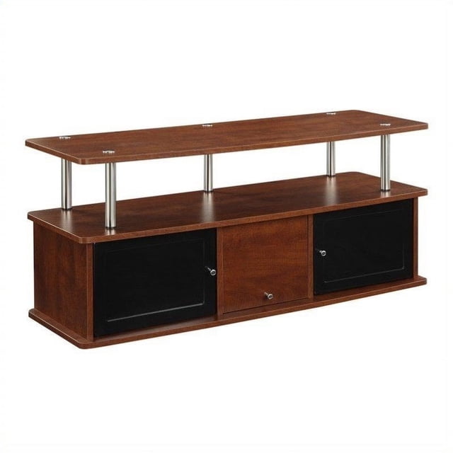 Designs2Go Meuble Télé avec Trois Armoires, Fini Bois Cerisier et Noir