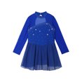 thumbnail image 4 of Sxiwei Kids Girls Long Sleeve Mesh Splice Figure Skating Dress with Rhinestone Keyhole Back Gymnastic Royal Blue 12, 4 of 6