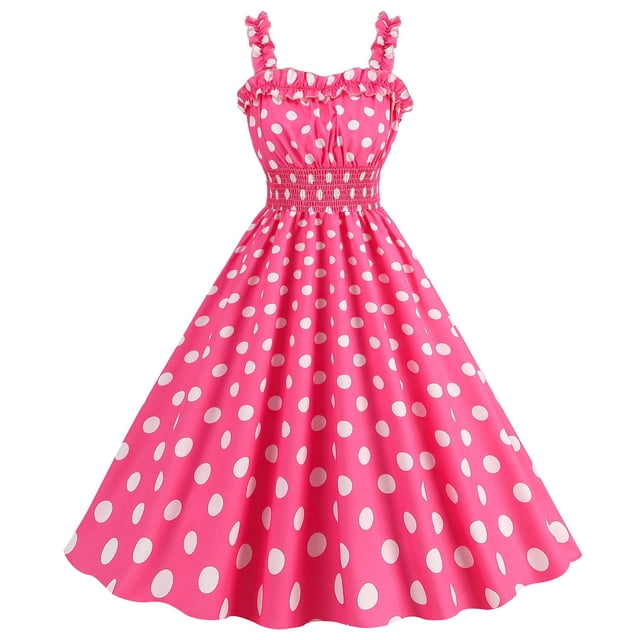 Ketyyh-chn99 Robes de Printemps pour Femmes 2024 Robe Élégante pour Femme Robe d'Été Manche à Volants Ample Fluide Plissée Robe Mini Rose Vif,2TG