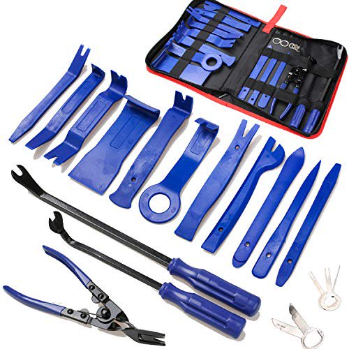 Outil de Retrait de Garniture 19 Pcs, Kit d'Outils de Retrait de Garniture Audio de Porte de Panneau de Voiture, Pinces à Clip Auto Ensemble d'Outils de Retrait avec Sac de Rangement