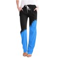 thumbnail image 1 of FAIWAD Straight Leg Linen Pants for Women Drawstring High Waist Long Pants Color Block Loose Trousers with Pockets, 1 of 4