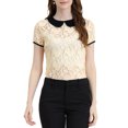 thumbnail image 1 of INSPIRE CHIC Blouse en Dentelle Transparente à Manches Courtes pour Femme à Col Peter Pan Contrastant S Beige, 1 of 6