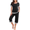 thumbnail image 1 of Mikilon Pyjama Décontracté pour Femmes Ensemble de Pyjama Décontracté Ample Couleur Unie Col Rond Manches Courtes 7 Pantalons Ensemble de Maison Pantalon de Pyjama Funky Confortable Manches Courtes Col Rond Ensemble Haut/chemise Noir m, 1 of 9