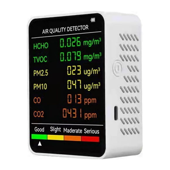 QUTETN 6 In 1 PM2.5 PM10 HCHO TVOC CO2 Multifunctional Air Quality Detector Carbon Dioxide Formaldehyde Monitor LCD Large Screen Display Portable Home Office Hotel Desktop Air Quality Tes