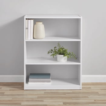 Mainstays 3-Shelf Bookcase with Adjustable Shelves, White
