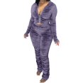 thumbnail image 2 of Honganda Slim Pleated Zipper Hooded Top and Pants Two-piece Suit, 2 of 6
