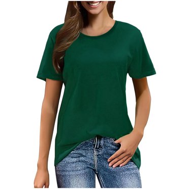 Baberdicy Women's Short Sleeve Casual Solid Loose Crew Neck T Shirts Green XXL