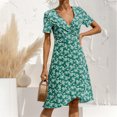 thumbnail image 2 of Fridja Robe à Imprimé Floral pour Femmes, Col en V, Manches Courtes, à Lacets, Fête Plage, 2 of 8