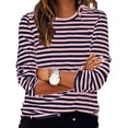 thumbnail image 2 of Aocisk T-Shirts à Blocs de Couleur Rayés pour Femmes, Manches Longues, Col Rond, Coupe Régulière, T-Shirts Décontractés, Confortables pour l'Automne, Hauts Rose Pâle, S, 2 of 6