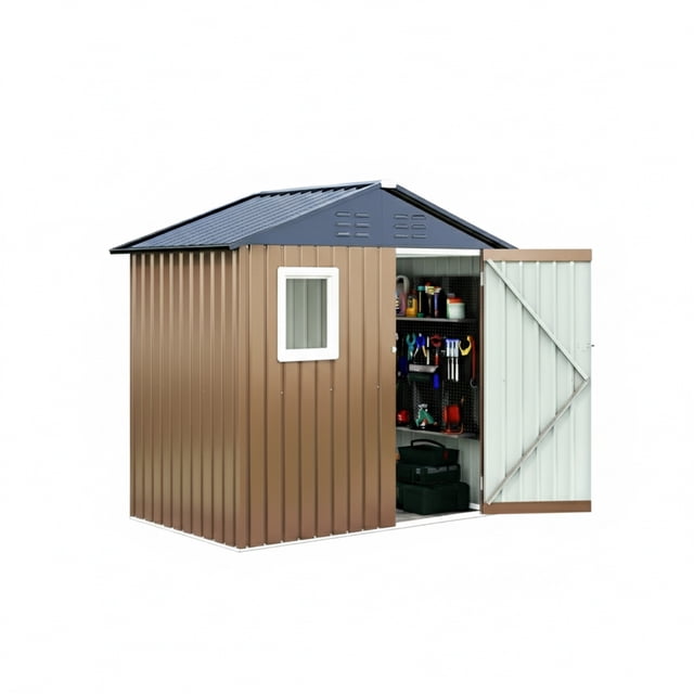 Garvee Abri de Rangement en Métal 6,5 x 4,3 Pi, avec Fenêtre, Porte Verrouillable et Évent, Multicolore