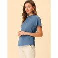 thumbnail image 3 of INSPIRE CHIC Blouse pour Femme à Encolure Froncée et Volantée avec Dos Goutte d'Eau Bleu Gris P, 3 of 5