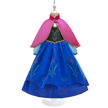 KAWELL Halloween Princesse Anna Costume Robe Fille avec Cape Anniversaire Cosplay Déguisement