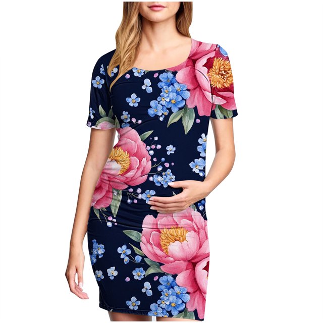 yoeyez Robe de Maternité Grande Taille pour Femmes à Manches Courtes, Col Rond, Imprimé Floral, Robe Soleil, Robe d'Allaitement de Maternité, Vêtements de Grossesse Grande Taille en Liquidation Multicolore,P